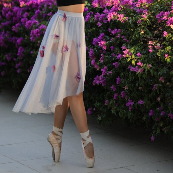 Balera grey high-low tulle skirt SA + black bodysuit ballet dance costume sz MA - Picture 1 of 9